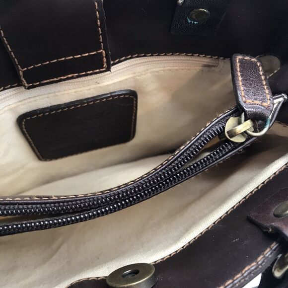 Vintage Fossil Brown Wicker Weave Double Handle Purse 78082 Inside Zip Pocket - Picture 14 of 15